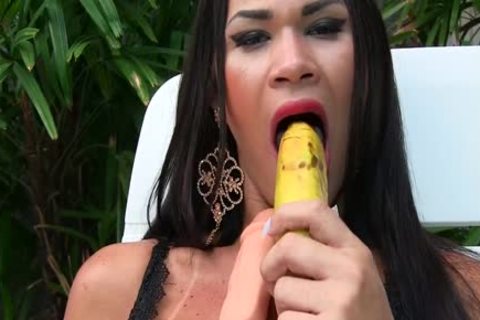 Sensual tgirl Erika Lee Masturbates With A Banana And Sticks A dildo Up Her ass