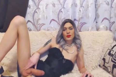 sexy White shemale Strokes On Her giant Hard penis