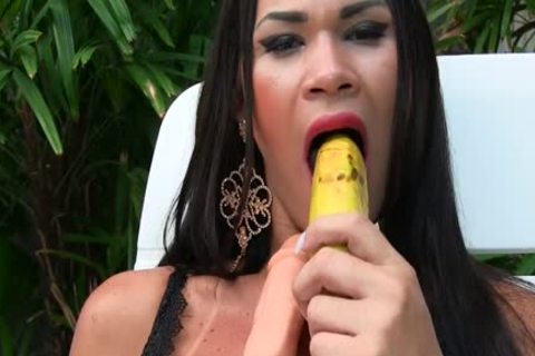 Sensual ladyboy Erika Lee Masturbates With A Banana And Sticks A sextoy Up Her ass