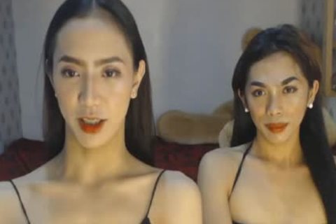 oriental Skinny ladyboys Double shlong blowjob-service