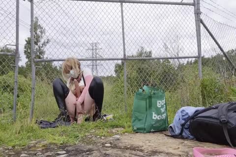 tgirl Sissy Wearing A strapon And Riding Dildos In Public