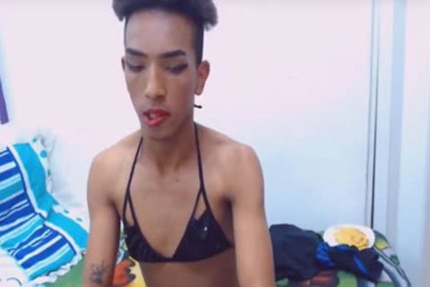 Short Haired ebon Trans humongous penis Jerking
