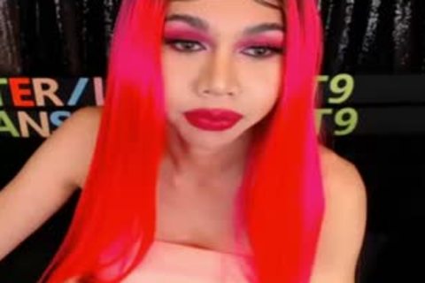 Monstercock Ladyboy In Pink underware Cumming And Self engulfing On cam