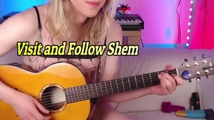 blond Trans cutie Plays The Guitar On webcam