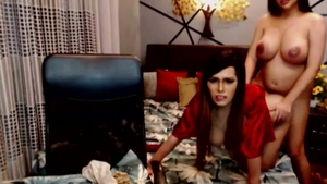 Two lusty ladyboys Cumming Hard On cam