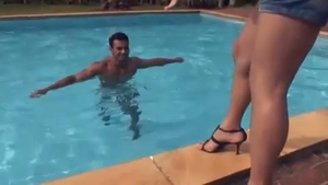Hunk Rides blonde trannys penis Poolside