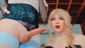 blonde shemale Strokes Her humongous Shaft