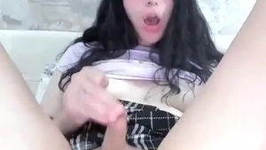 kinky Russian Trans beauty With Tattoos Strokes Her small dick On web camera