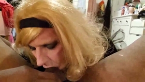 Sissy Crossdresser Annette Sucks And receives Dildoed, Facial