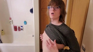 Trans beauty Stephanie Sprays massive semen flow All Over bathroom Floor