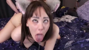 slutty Femboy engulfing Her Transfriend's penis On sofa