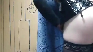 dark stockings lady-man Strokes rod And toys a-hole On cam