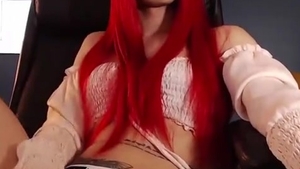 Redhaired Colombian skinny tranny In lingerie Wanks Off Her enormous Shaft On webcam