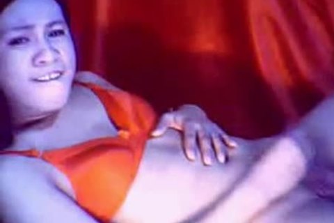 valuable asian lady-man Masturbes her rod And cums On webcam